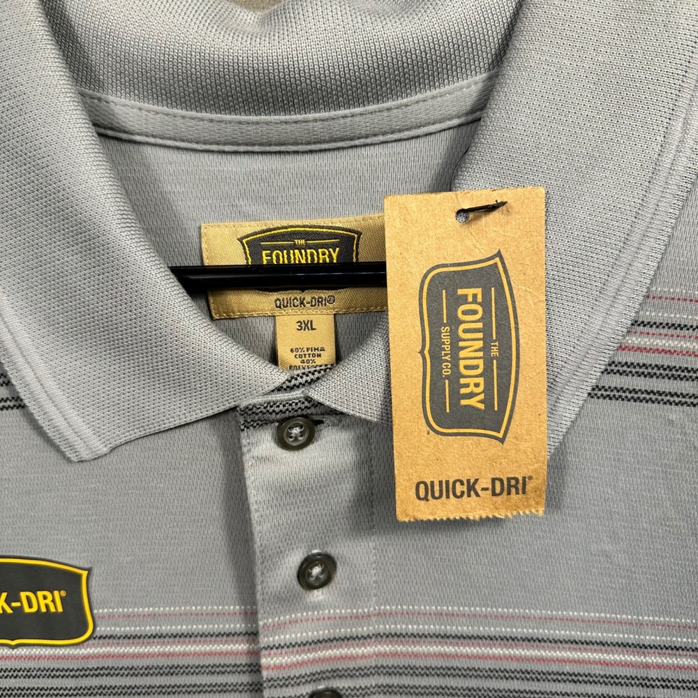 The Foundry Polo Shirt Mens 3XL Grey Striped Quick-Dri Pima Blend New Excellent